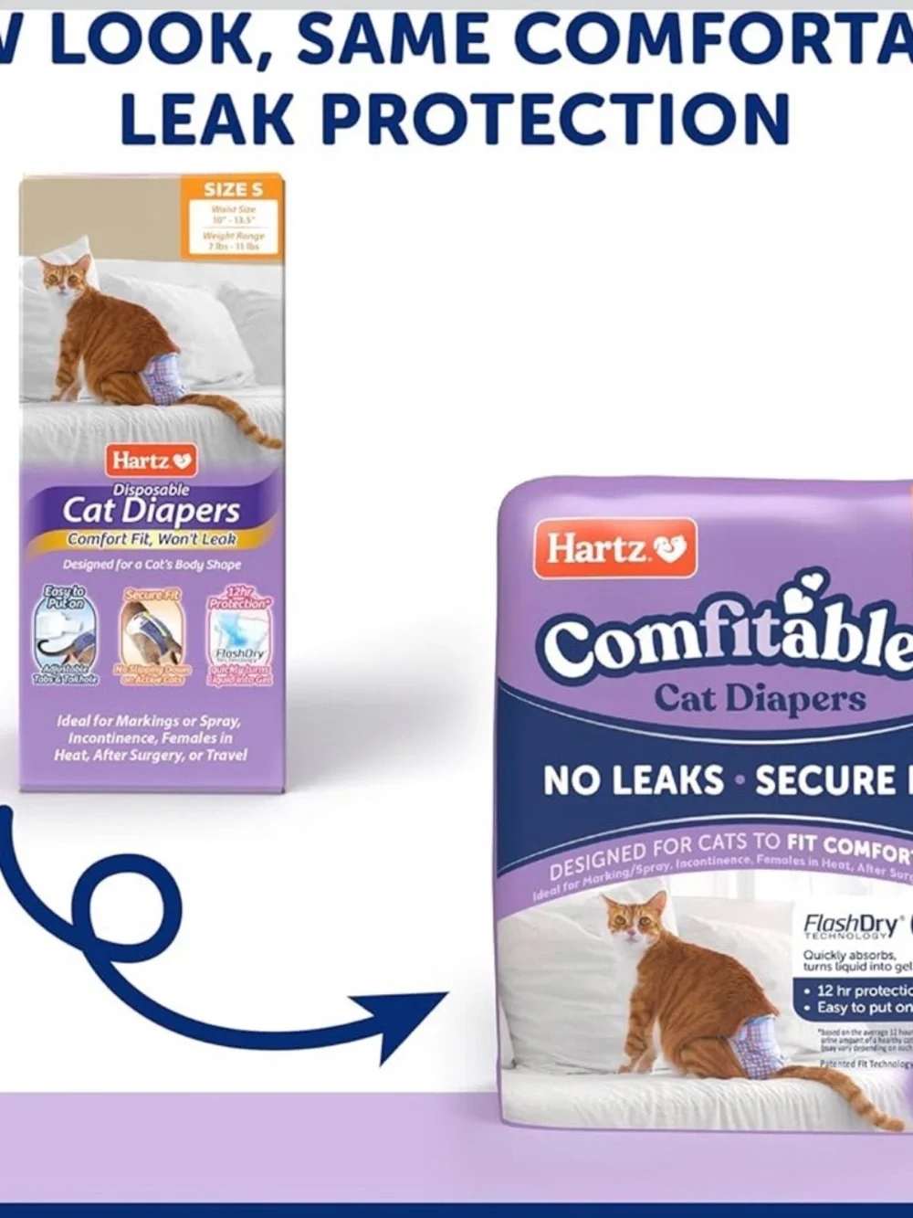 Comfitables White Cat Diapers - Secure Fit (16 Count) Small